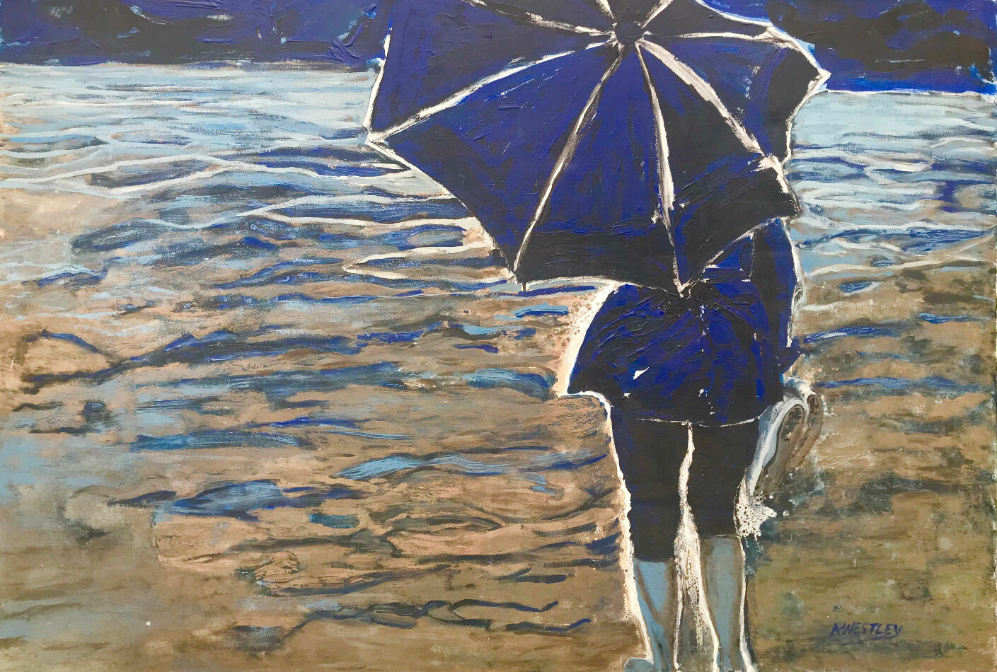 Mujer con paraguas en la playa